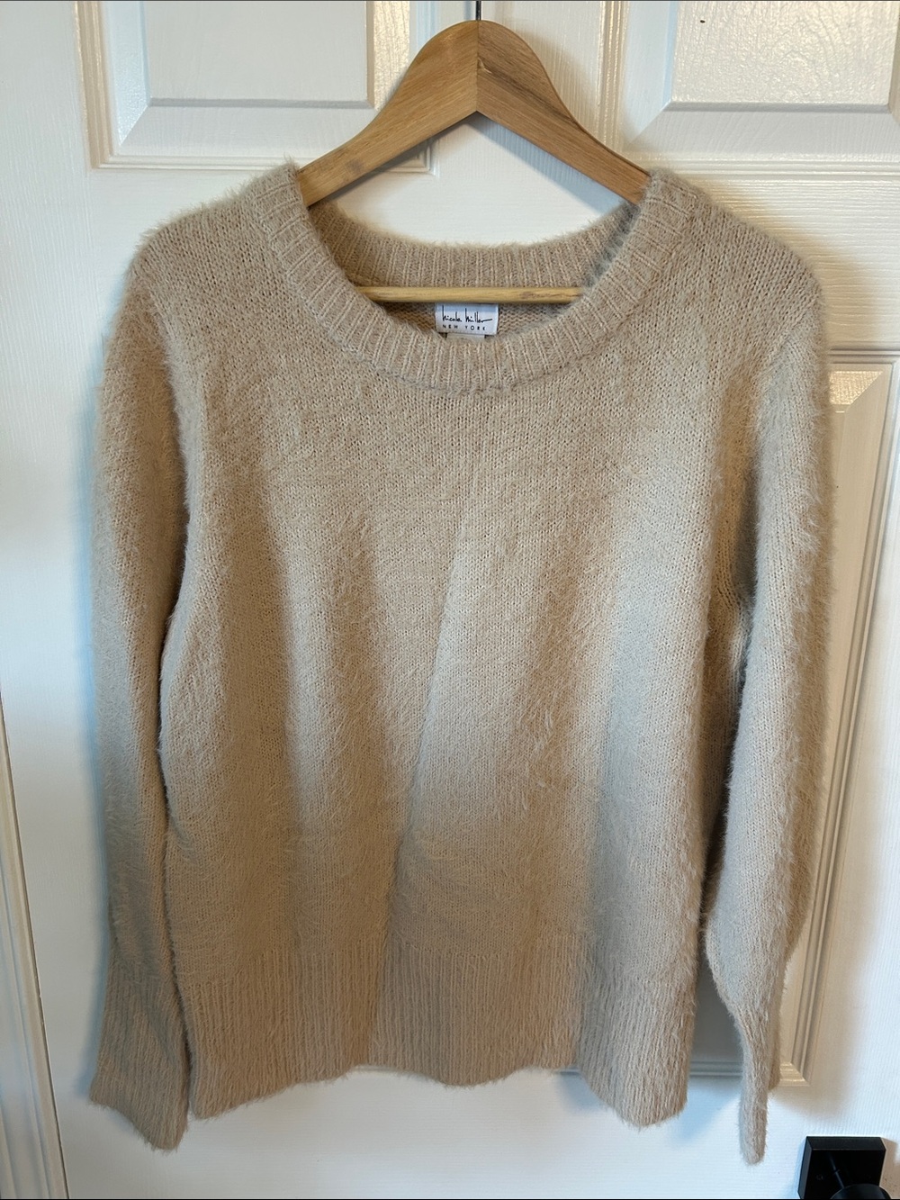 Nicole Miller Beige Fuzzy Crewneck Sweater